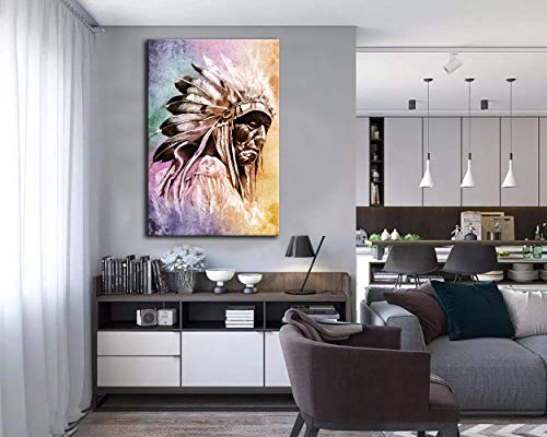 American Indians Printing Art Canvas Paintings Printing Poster Photos Flower Wall Art Picture For Living Room Self Portrait Home Decor Artwork Wooden Framed Ready To Hang (16''Wx24''H, Artwork-07) #TOP3