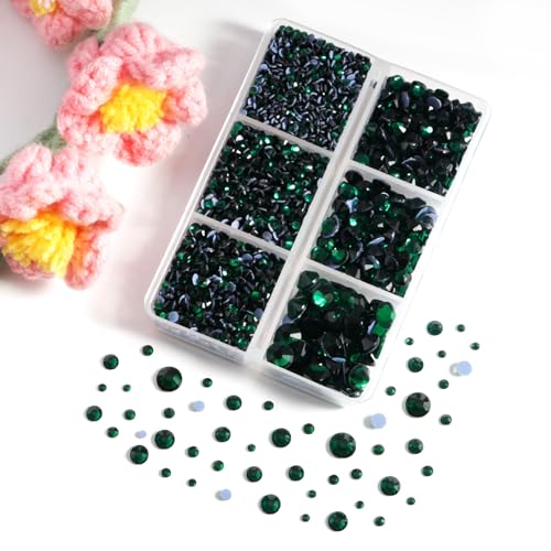 Image of BEADSLAND Hotfix Rhinestones, 4000 PCS Green Rhinestones for Clothes Crafts Mixed 6 Sizes with Wax Pencil and Tweezers Kit, SS6-SS30, Emerald