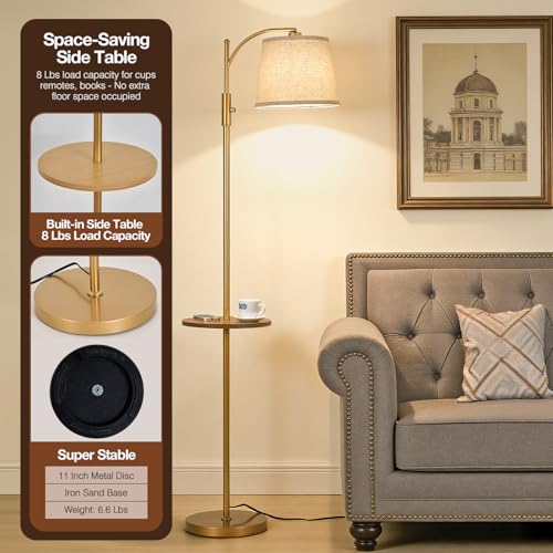 Image of AIDENOEY Smart Floor Lamp with Side Table | Stepless Dimming, RGB Multi-Color | Adjustable Swivel Head | Voice Control with Alexa & Google Assistant |Golden Lamp for Living Room,Bedroom,Home Office