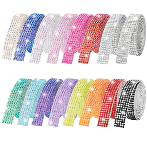 LYXMYGS 16-Yard Bedazzling Strips, 5-Rows 16-Rolls Rhinestone Ribbon Self Adhesive, 16 Colors Bedazzling Kit, Rhinestones for Crafting,Rhinestone Strips for DIY Craft, 0.45inch Width