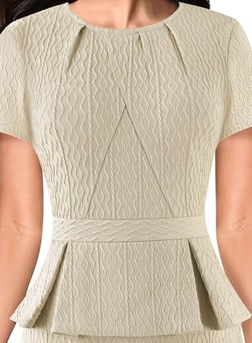 Image of VFSHOW Womens Pleated Crew Neck Peplum Work Business Office Church Bodycon Pencil Sheath Dress
