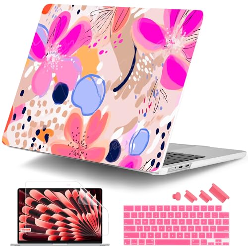 DONGKE Compatible with M5 MacBook Air 15 inch Case 2026 2025-2023 A3448 A3241 A3114 A2941 M4 M3 M2 Liquid Retina Display Touch ID, Protective Hard Shell Cover & Keyboard Skin - Floral Artistic by DONGKE - Used condition - US$18.89