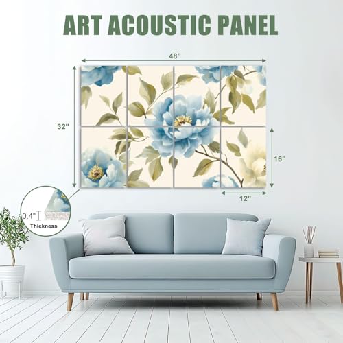 8 Pack de Paneles Acústicos Decorativos Artísticos en Azul, Verde, Beige con Diseño Floral para Tratamiento Acústico y Decoración miniatura 2