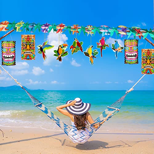 12 Piece Hawaiian Luau Party Decorations 9.8 ft Tropical Hibiscus Garland Paper Tiki Design Lanterns with Tropical Birds Honeycomb Cutouts for Summer Birthday Hawaii Themed Parties by Fainne - Image 5