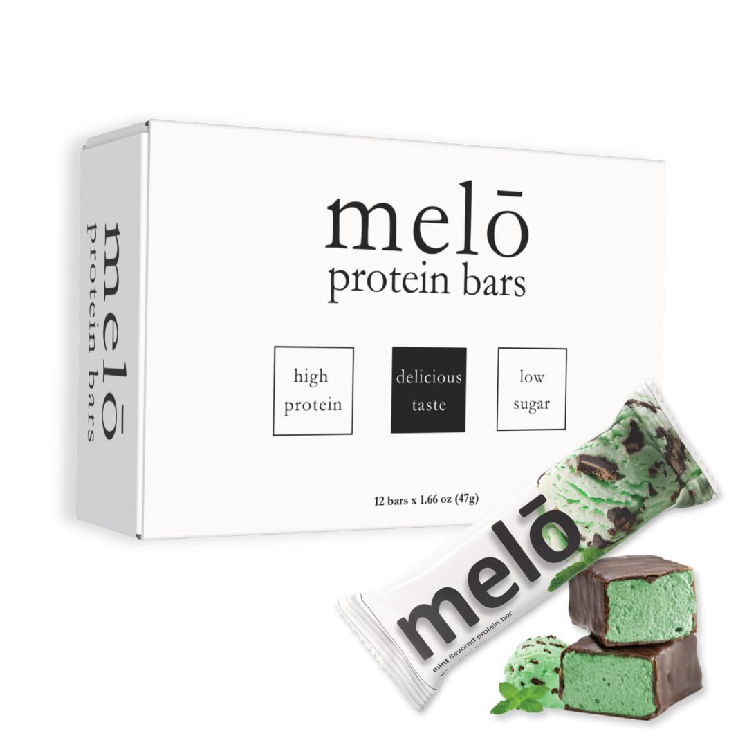 melō protein bars (12 count, Mint)- high protein, low sugar, fluffy marshmallow-like center, gluten free snack with no artificial sweeteners