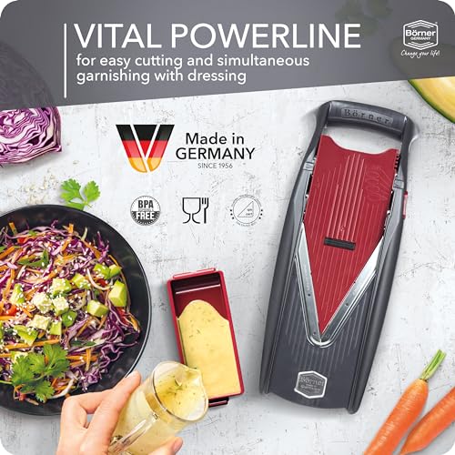 Mandoline Slicer Vital (Profi Set) • Vegetable Slicer with Stainless Steel V-Blade & Dressing Function • 12 Cutting Styles • For Slices, Zoodles, Strips, & Dices in Various Thicknesses