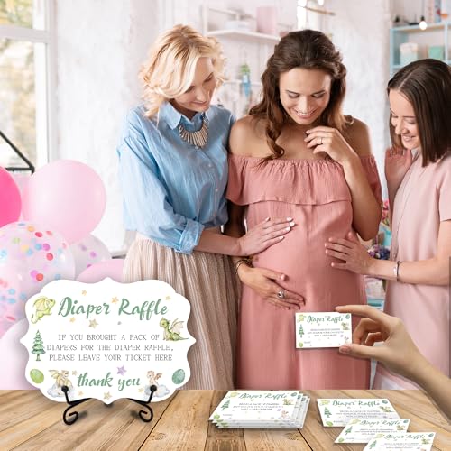 Image of 5x7 Inch Diaper Raffle Wooden Sign & 50 Diaper Raffle Tickets for Baby Shower - Watercolor Dragon Wooden Sign Baby Shower Decorations, Announcement, Gender Reveal Parties Game Set - A09
