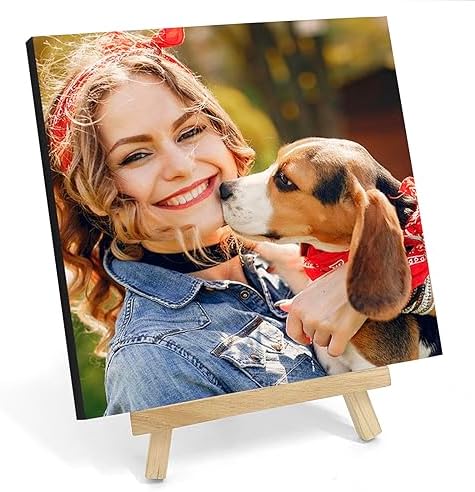 Personalized Dog Photo Frame with Easel, Custom Pet Memorial Gift for Pet Lovers, Custom Pet Portrait, Unique Square Frame for Display on Table (6″x6″)