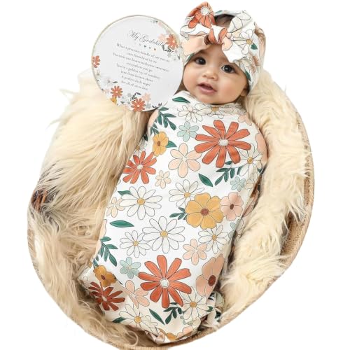Image of Galabloomer Newborn Receiving Blanket Headband Set Baby Flower Swaddle