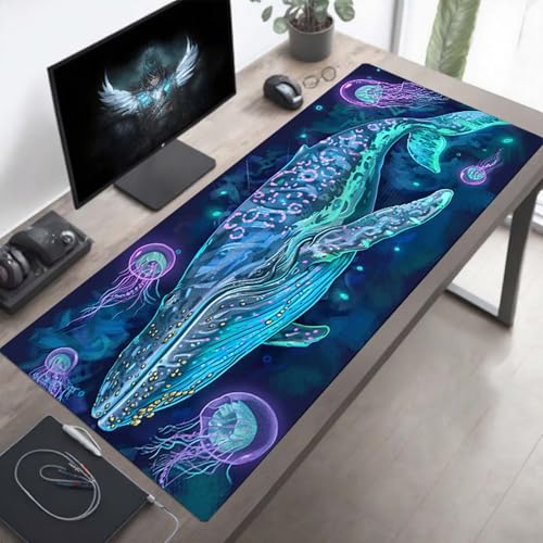 マウスパッド 鯨 マウスパッド 大型 120 cm x 60 cm 青 キーボードパッド 滑り止めゴム底 ゲーミングマウスパッド 耐洗い表面 防水耐久 人間工学に基づいた から選択する複数のサイズ オフィスツール Mouse Pad Gifts オフィスやゲームでの使用に適切な PjY13248 5-8