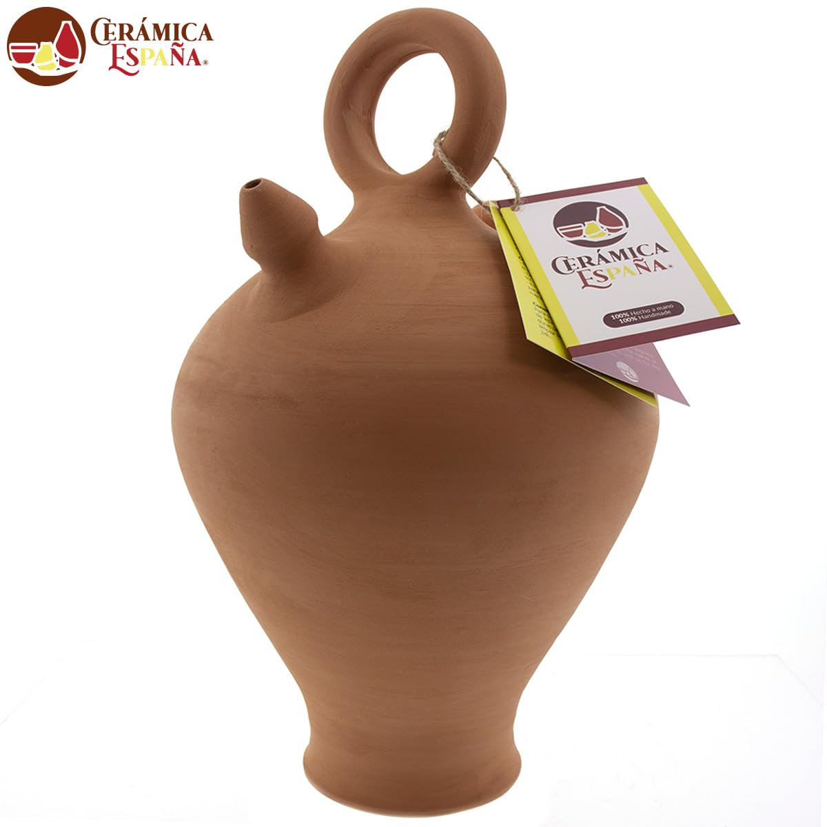 CERÁMICA ESPAÑA Gourde en terre cuite rouge espagnole | Poignée ronde à base fine Modèle A01 | 100 % fait main | 3 litres | ECO