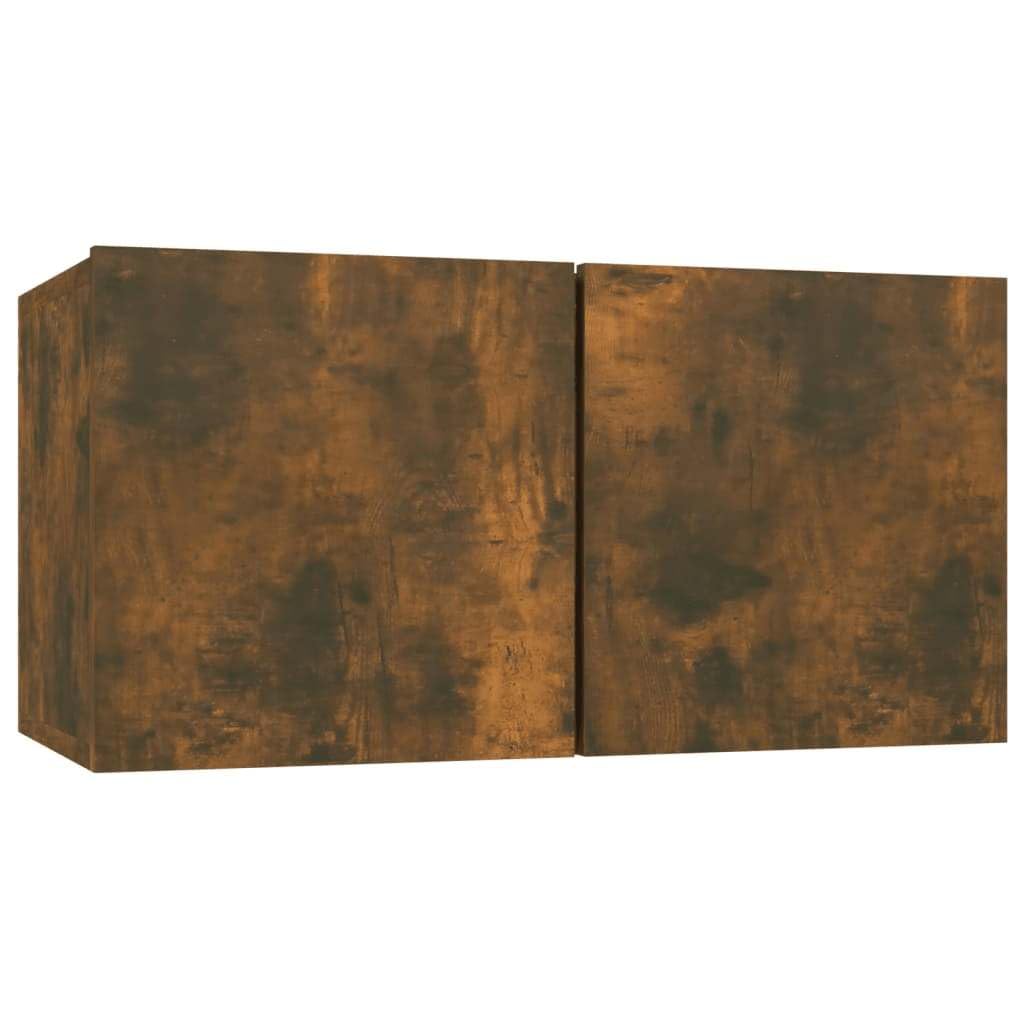 5-TLG. TV-Schrank-Set Räuchereiche Holzwerkstoff, Hängendes Lowboard für Wohnzimmer, Modernes Media Center mit Stauraum, Einfache Wandmontage