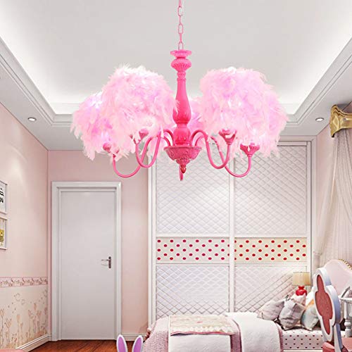 Lustre chambre fille plume rose réglable hauteur 65cm E14