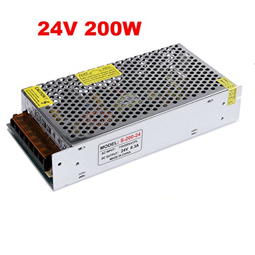 24V 200W LED Power Supply, 8.33A Constant Voltage Driver, Waterproof IP67 Transformer, Converts 190–240V AC to DC 24V, Ideal for LED Strip Lights & CCTV Outdoor Use. (200 Watt, Dc 24V)