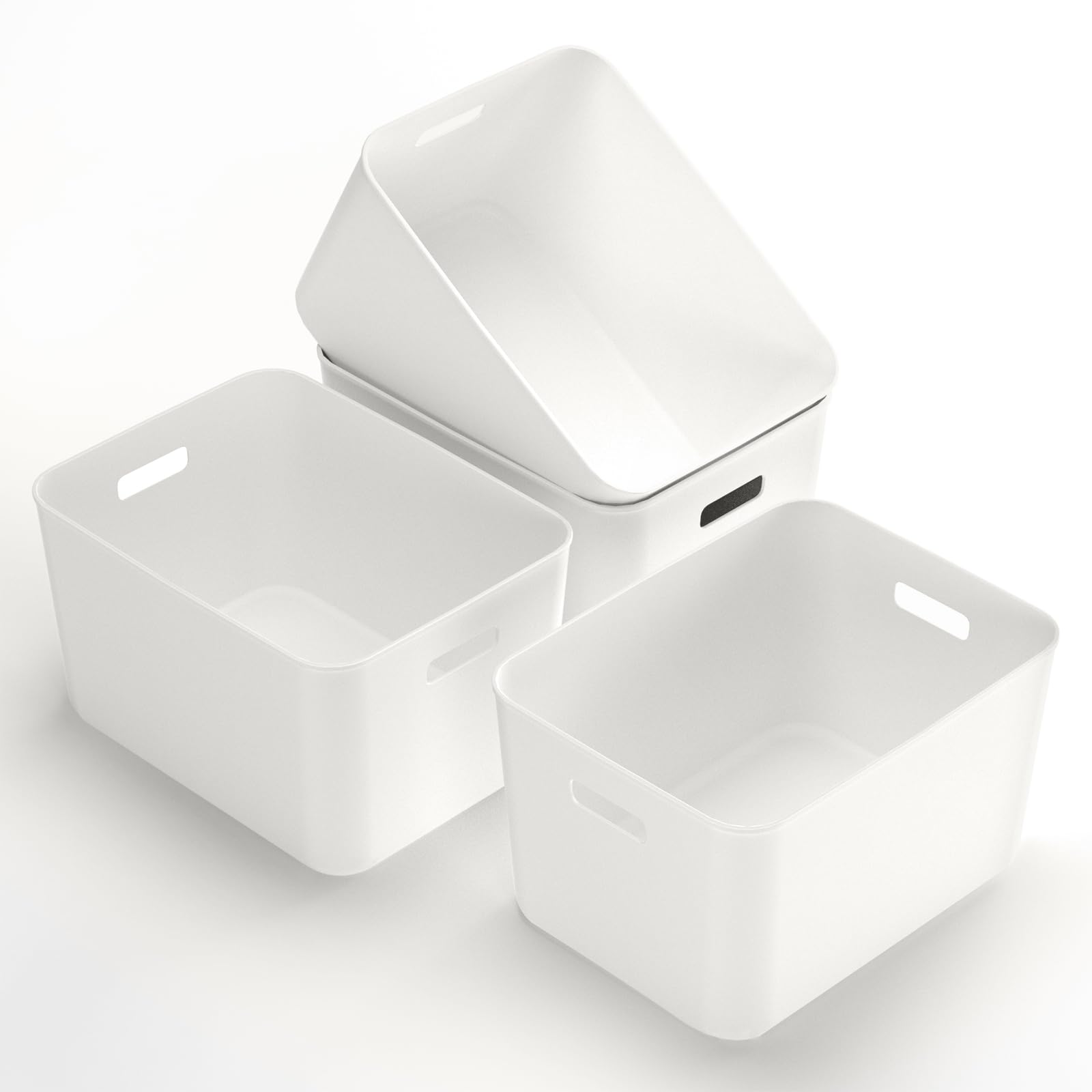 4 Cestini Organizer Plastica 21x14x7cm - Grigio, Per Bagno, Cucina E Ufficio