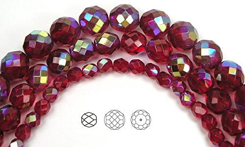 6Mm (68 Beads) Siam Ab, Czech Fire Polished Round Faceted Glass Beads, 16 Inch Strand #TOP21