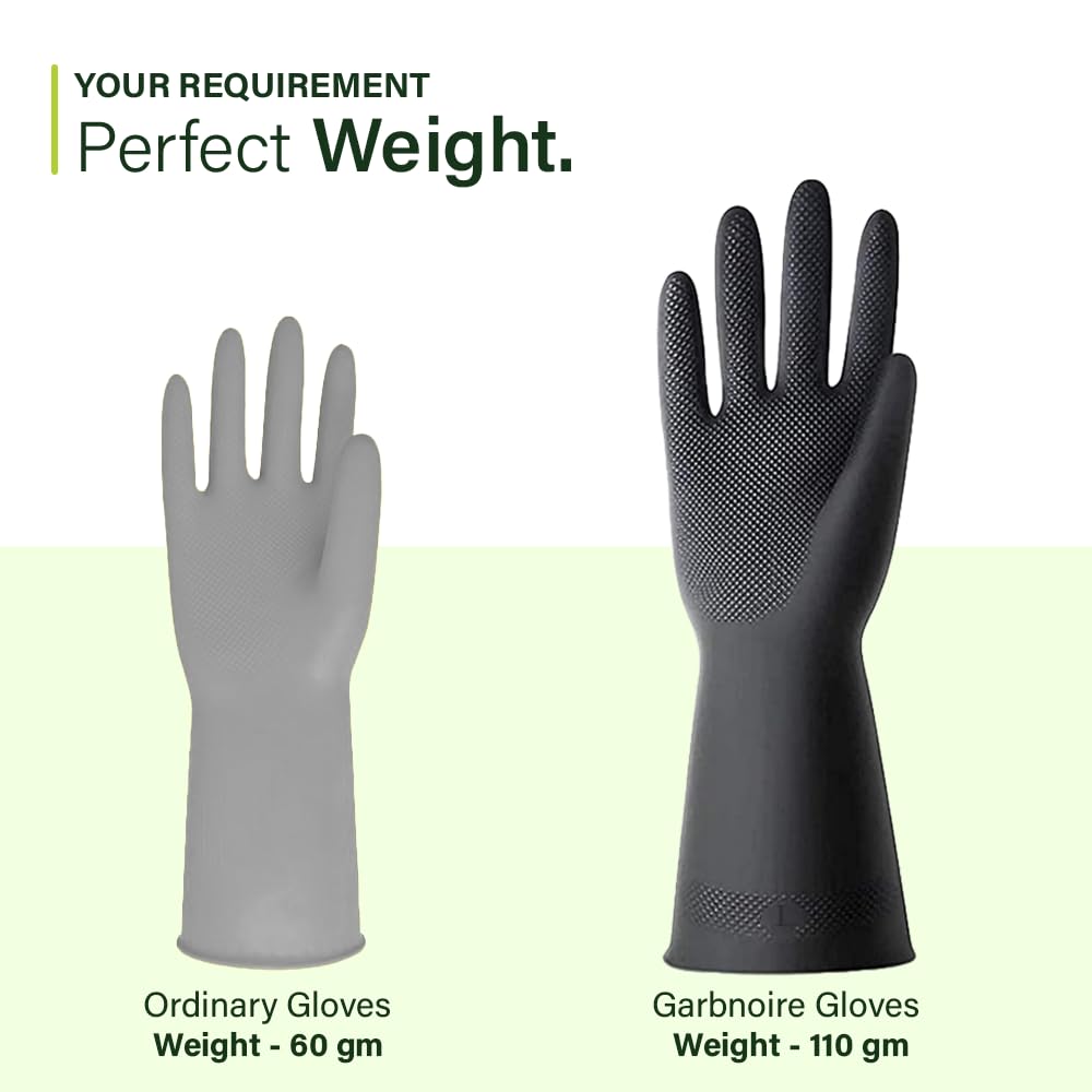 garbnoire Natural Latex Reusable Stretchable Rubber Heavy Duty Hand Gloves With Texture Palm Grip Anti-Slip Rolled Cuff Suited For Gardening |Multi-Purpose Use Outdoor Large- (Pack of 1 Pair, Black)