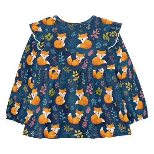 Orange Fox Leaves Girls Shirts Cotton Long Sleeve Ruffle Toddler Tee Tops2