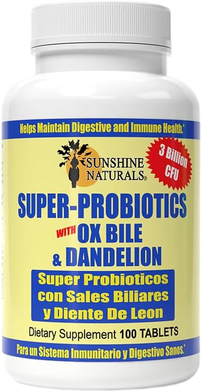 Sunshine Naturals Super Probiotics Supplement. Improves Digestion, Gut Health, Immune System Support, and Healthy Bowel Function. Promotes Healthy Flora and Balance. 100 Capsules. Pack of 3