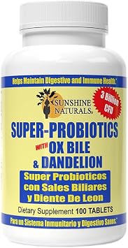 Sunshine Naturals Super Probiotics Supplement. Improves Digestion, Gut Health, Immune System Support, and Healthy Bowel Function. Promotes Healthy Flora. 100 Capsules.