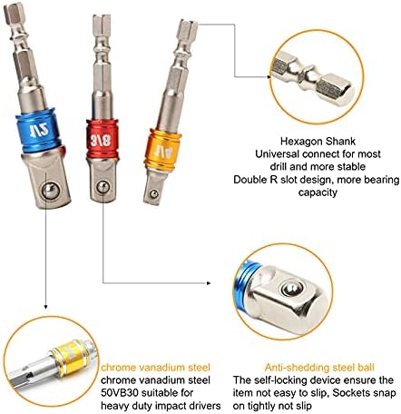 BDHI 1/4" 3/8" 1/2" Hex Shank Socket Adapter Extended Impact Electric Drill Bit Tool(D01-3), Variety Pack - Image 5
