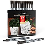 ARTEZA Oil-Based Paint Markers, 12-Pack, Black, 1.3 mm Line, Small Barrel, Permanent Marker Pens with Bullet Nib, Waterproof Rock Painting, Craft and Art Supplies