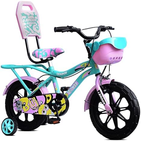 Leader Buddy Kids Cycle 14T with Training Wheels (SEMI-Assembled) for Boys and Girls Ideal for Age Group 2-5 Years | Frame: 8 Inches (14T, Sea Green_Light Pink)