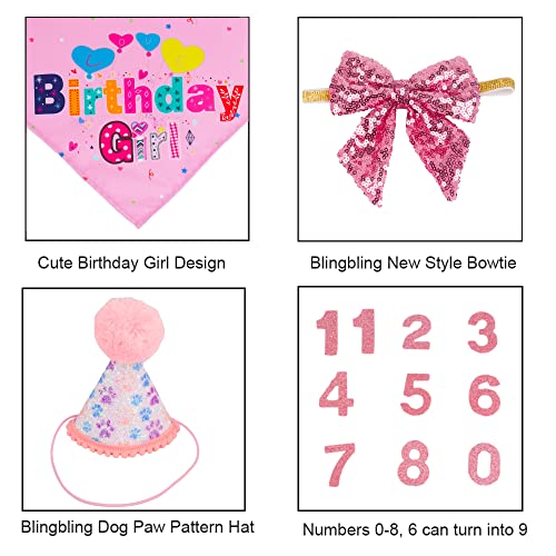 Adoggygo Dog Birthday Party Supplies, Boy Girl Dog Birthday Hat With Numbers Dog Puppy Birthday Bandana Hat Bow Set (Pink) #TOP4