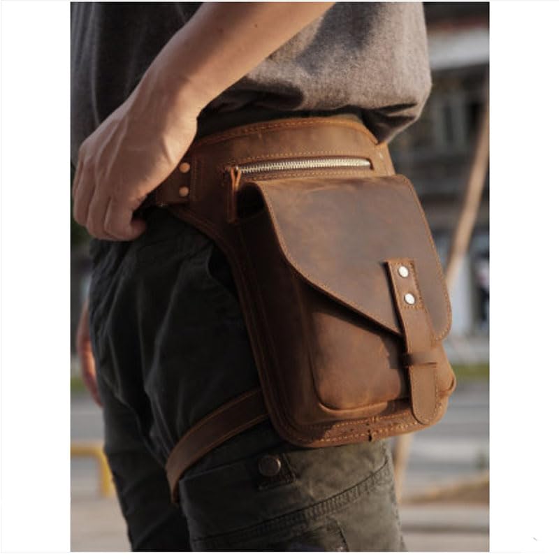 Pernera Moto,Bolsa Pierna Moto Riñonera De Cuero Retro For Hombre, Bolso Cintura con Gancho For Hombro, Multifuncional, For Montar A Caballo, Gran Capacidad