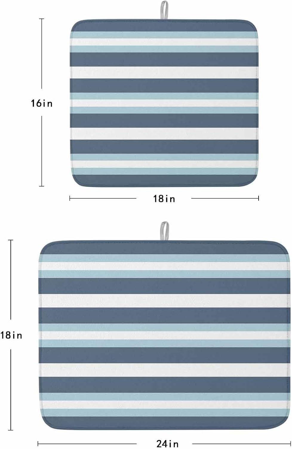 Dish Drying Mat Set of 2 Contrast Blue Stripes Microfiber Absorbent Reusable Washable Dish Drying Rack Mat Simple Geometric Coffee Mat for Coffee Maker Bar Kitchen Countertops 16x18inch