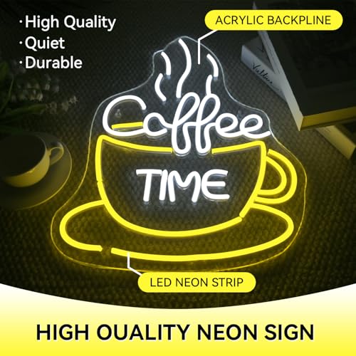 Image of ineonlife Coffee Time Neon Sign Accessories Light Up for Wall Decor Modern Led Sign for Coffee Shop Small Acrylic Art Decor for Dessert Shop Bakery Cafe Kitchen Decorations