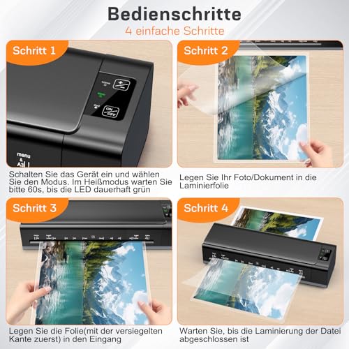 Nigecue Laminiergerät A3, 6 in 1 Laminiermaschine mit 30 Stück A3 A4 A5 A6 Laminierfolien, 60 Sek. Schnelles Aufwärmen, Laminator mit Papierschneider, Eckrunde, Locher für Heimgebrauch Büro Schule
