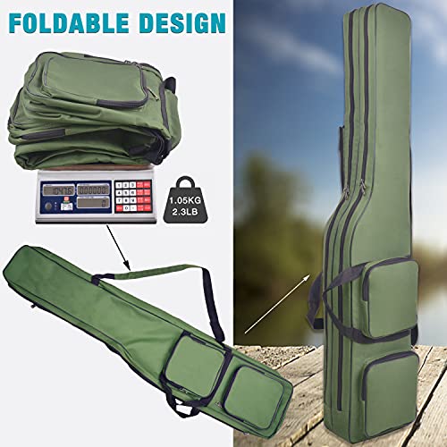 Silanon Fishing Rod Case, Portable Fishing Pole Bag Case 4.27Ft Waterproof Fishing Rod Reel Carrier Bag Organizer Large Capacity Fishing Tackle Storage Bag Travel Carry Case Gift For Men #TOP6