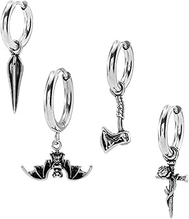 Bat Hoop Earrings Set for Men Women Gothic Punk Vampire Stainless Steel Earrings Cute Animal Black Bat Dangling Hoop Earring Halloween Party Holiday Jewelry Gifts