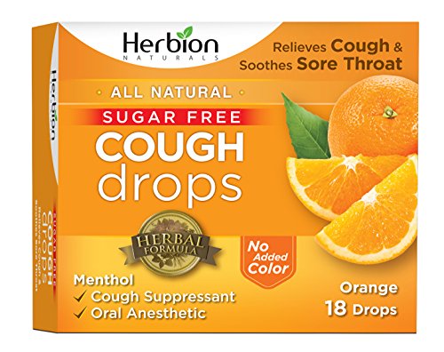 Herbion Naturals Sugar-Free Cough Drops with Natural Orange Flavor, 18 Drops, Oral Anesthetic