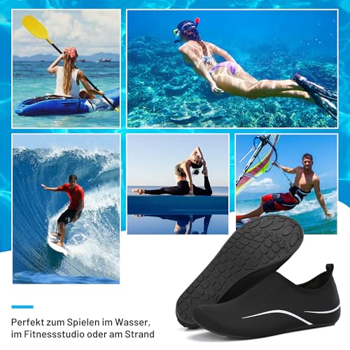 BARFULKER Badeschuhe Damen Herren Wasserschuhe Schwimmschuhe - Unisex Schnell Trocknend Aquaschuhe Leicht Strandschuhe Surfschuhe für Beach Pool Surfen Yoga, Schwarz, 39 EU