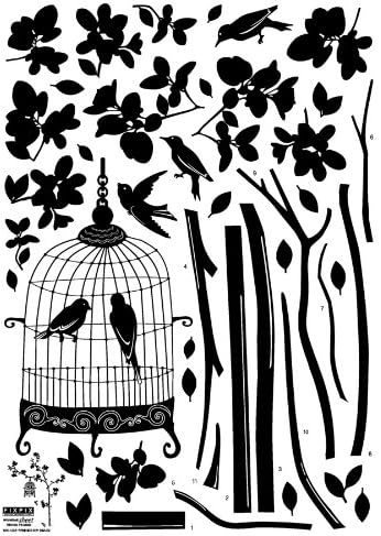 Spring Birds in Tree Silhouette Vinyl Home Wall Art Sticker Decals