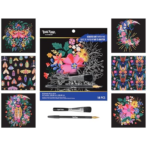 Brea Reese: Scratch Art Paper Pad - Mystical - 12 Designs 8x8 Tear Out Pages Metallic Guided Art Kit Adult Craft Activity Mindful Relaxation
