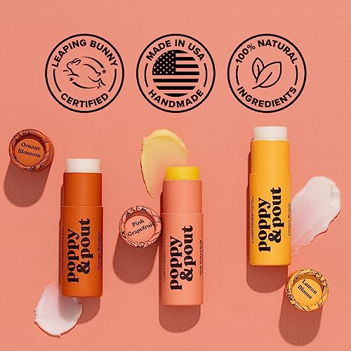 Poppy & Pout 100% Natural Lip Balm, 0.3Oz Cardboard Tube, Hand-Filled - Beeswax, Vitamin E, Organic Coconut Oil, Cruelty Free (Pink Grapefruit) #TOP4