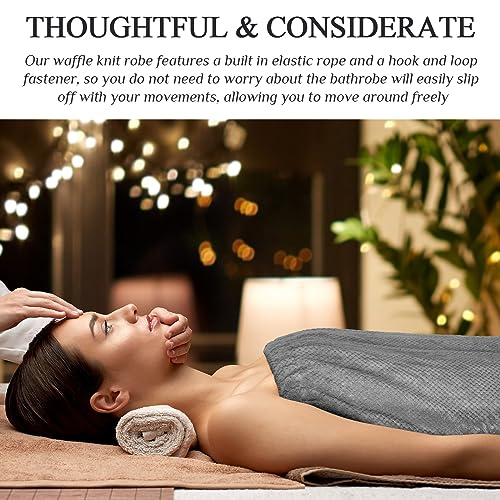 Image of Tigeen 12 Pcs Spa Robe for Women Waffle Spa Wraps with Pocket Adjustable Closure Lightweight Towel Wraps for Bath Shower (Gray, M)