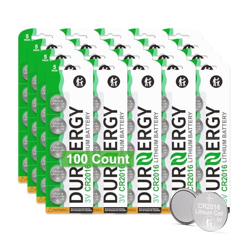 DURNERGY CR2016 3V Lithium Battery 100 Pack, Key Fob Battery CR2016 Battery for Car Remote