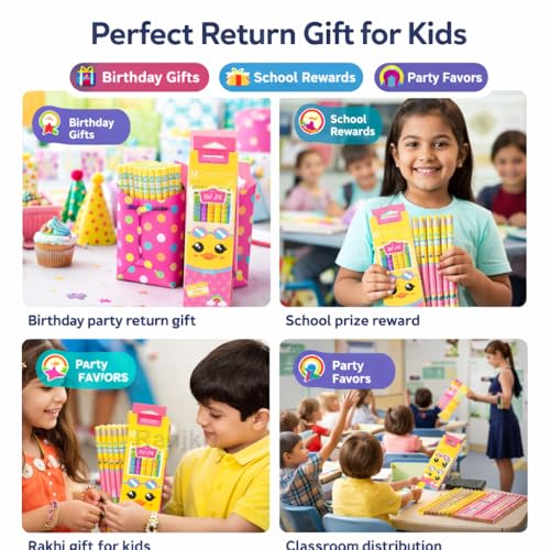 Image of Premium HB Wood Pencils Set for Kids - Pack of 12 Dark Graphite Pencils with Eraser Toppers, Non-Toxic Triangular Grip for Smooth Writing, School Return Gift