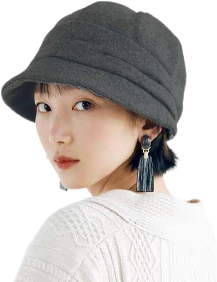 Women Winter Felt Bucket Hat Newsboy Cap Slouch Hat for Girl Vintage Elegant Church Cap Windproof & Packable