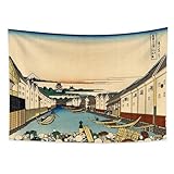 YONGFOTO 220x150cm Tapiz Japones Ukiyo-e Monte Fuji 36 Vistas Habitación Colgar de la Pared Puente Nihonbashi en Edo Mural Japonesa Pintura Hokusai Cuadro