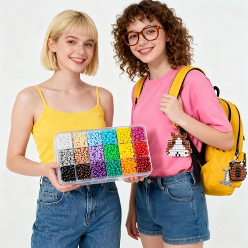 Image of 2600+pcs Pony Beads Kit, Plastic Multicolor Pony Bead Bulk with Elastic String 18 Color Rainbow Bead Pets DIY Crafts Jewelry Making Kit for Bracelets Bag Charm Necklaces Key Chains