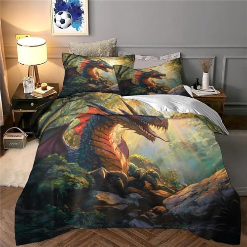 Housse de couette dragon 3D parure de lit microfibre hypoallergique 260x220cm - 6