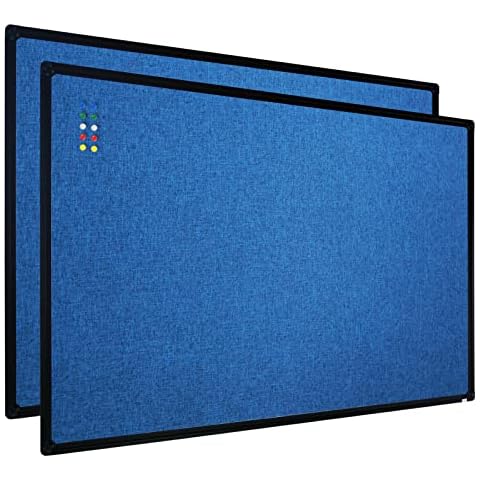 JILoffice Cork Linen Bulletin Board 36 X 24 Inch (Blue), 2 Pack, Black Aluminum Frame Wall Mounted Board Memo Pin Board for Office Home and School Cover