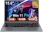 2025 Ordinateur Portable 15.6 Pouces Celeron N5095 Win11 Pro 8Go RAM 256Go SSD Extension1To 5G WiFi 1920x1080 FHD PC Portable avec Souris sans Fil qwerty Clavier avec AZERTY Membrane du Clavie-Gray