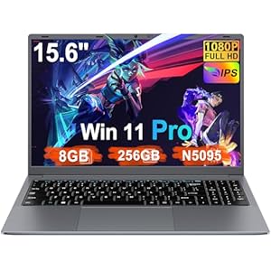 Laptop 15,6 Zoll Win11 Pro N5095 (bis zu 2.9GHz) FHD IPS Display Notebook, 8GB RAM 256GB SSD Unterstützung 1TB, 5G WiFi, USB 3.0 × 3 HDMl, Englische QWERTY-Tastatur und kabellose Maus,Grau