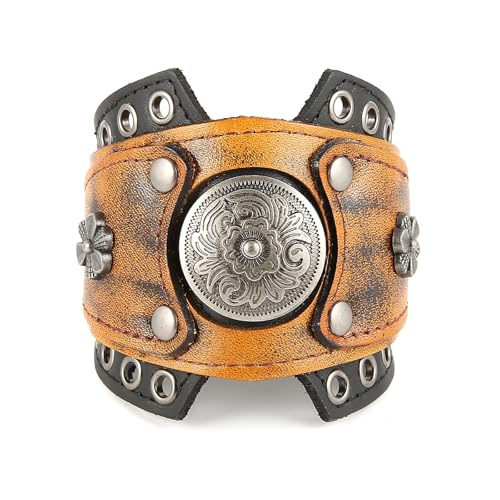 HZMAN Leather Bracelets Retro Men's Leather Cuff Bracelet Adjustable Wide Wristband Bracelet Jewelry Gift